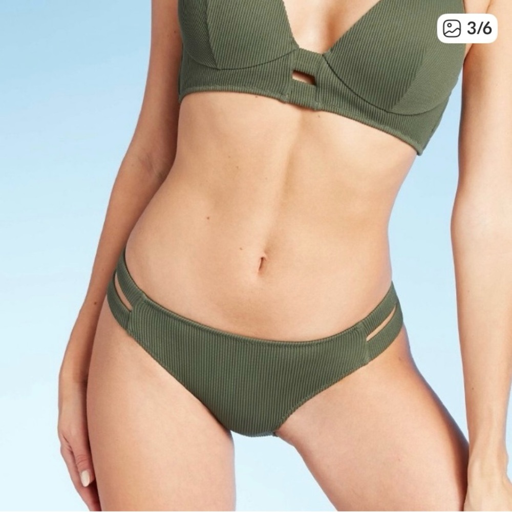 Shade & Shore Palm Green Ribbed Cheeky Bikini BQ8